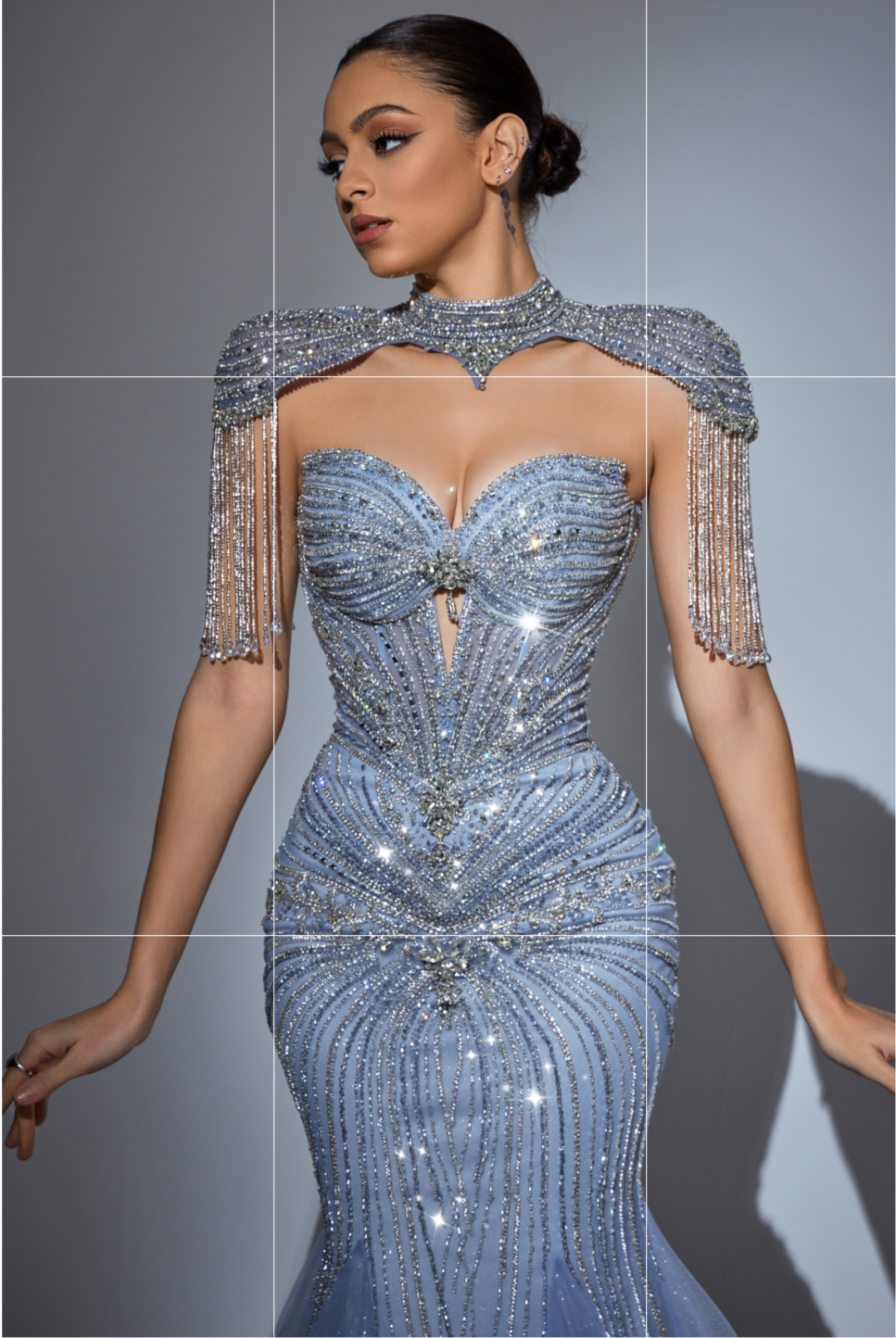 Luxury Embroidered Party Dress with Detachable High Neck