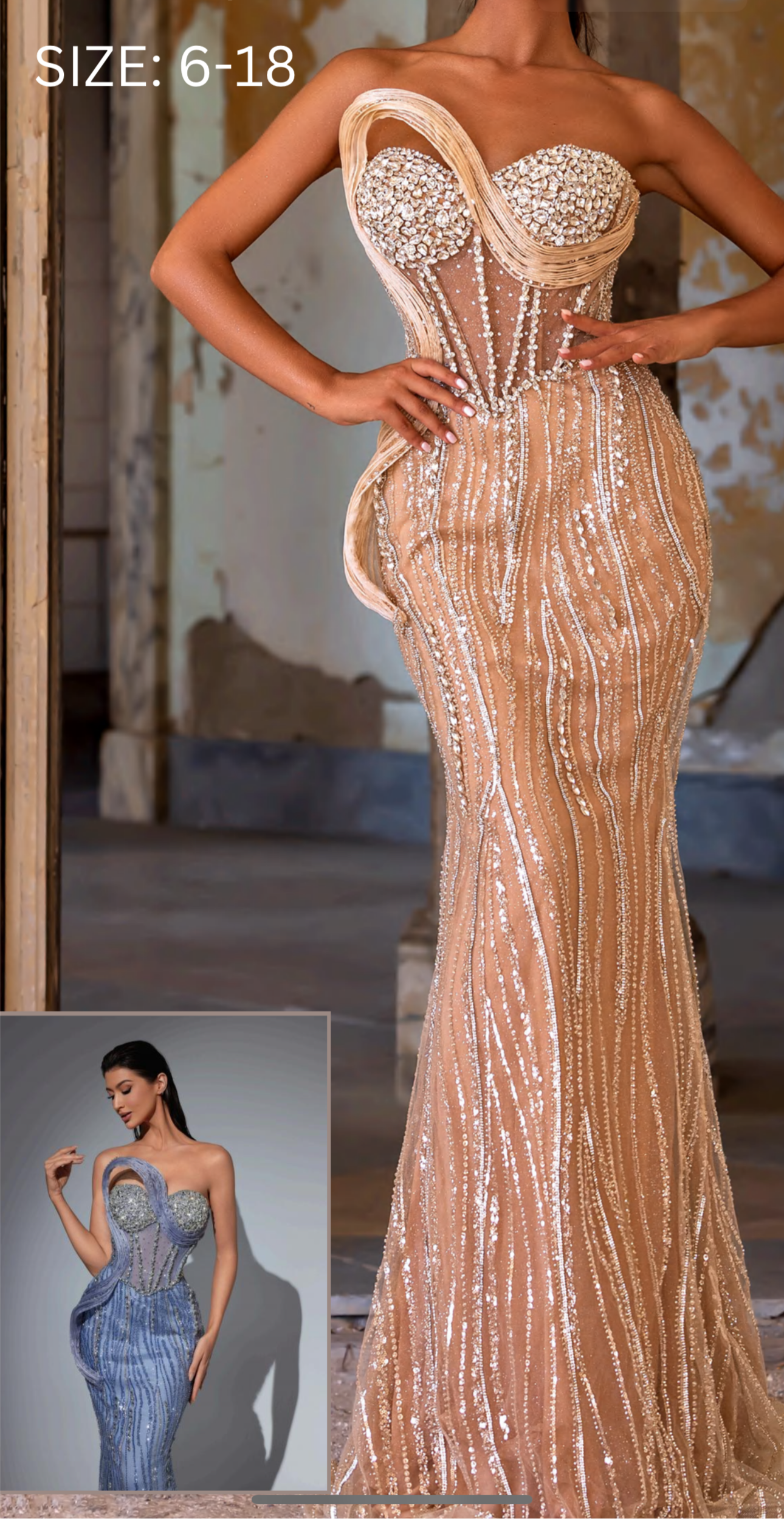 Gold Strapless Stone-Embellished Dress