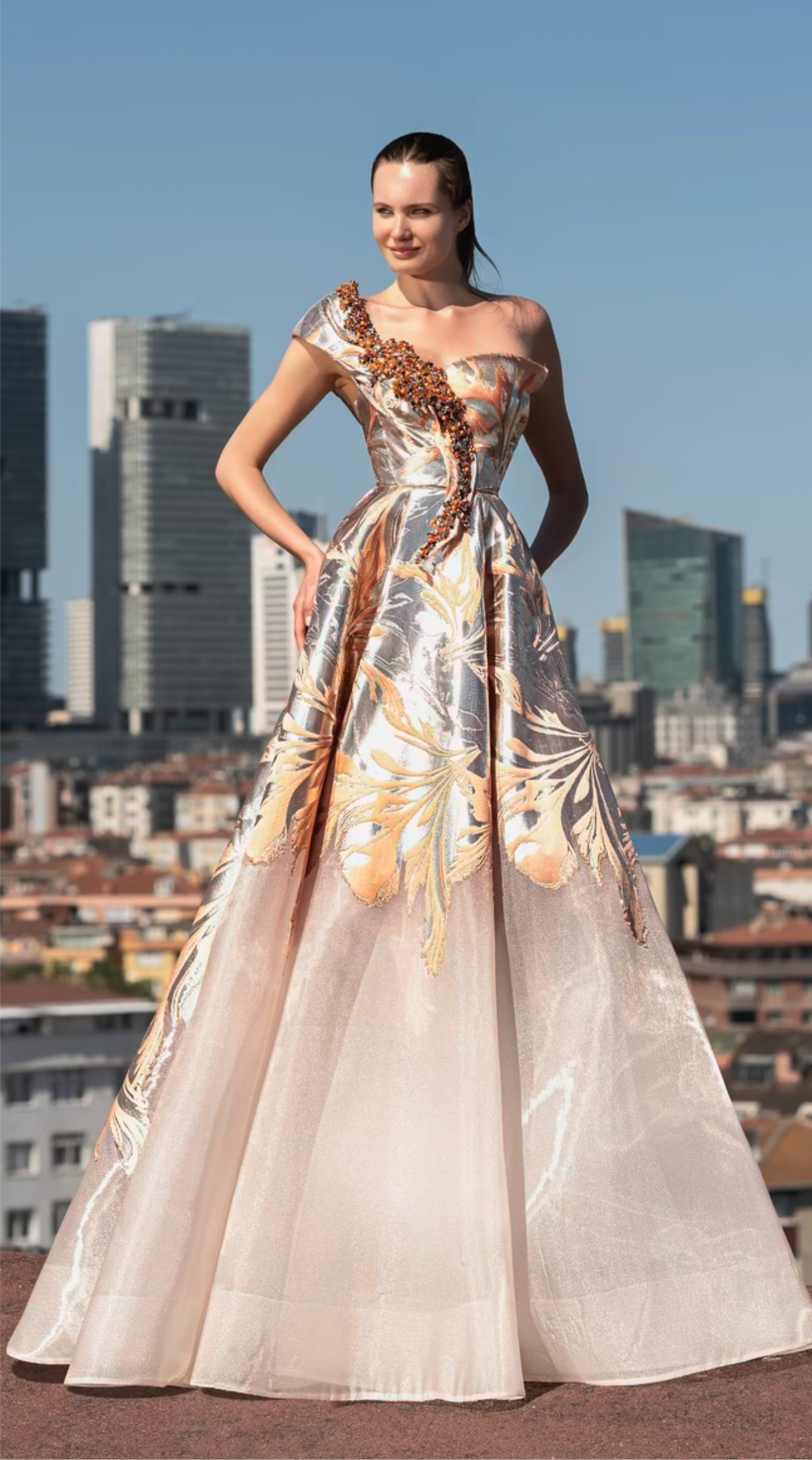 Elegant dress from the Haute Couture collection, with a unique design.