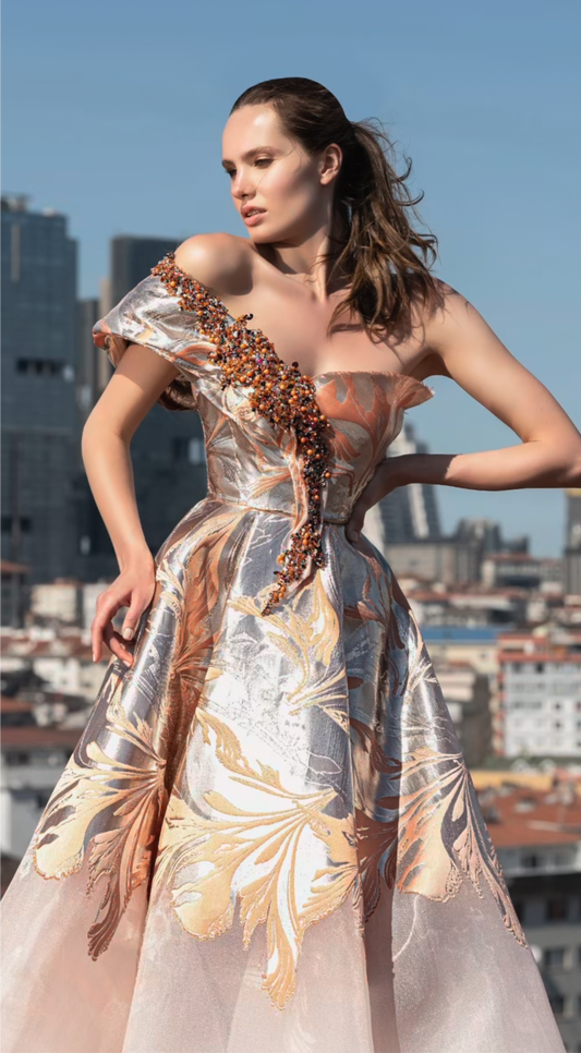 Elegant dress from the Haute Couture collection, with a unique design.