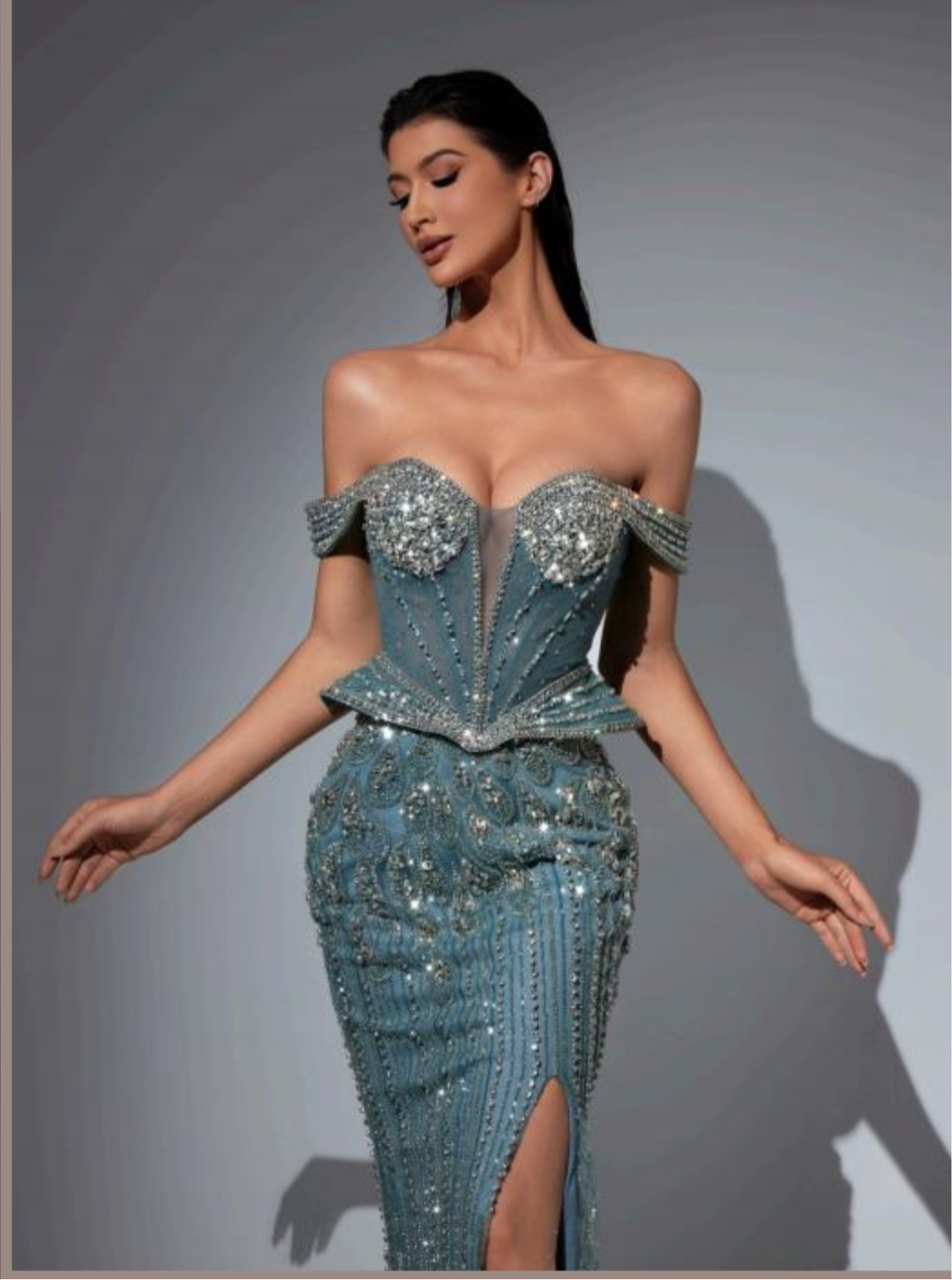 Modern Off-Shoulder Stone-Embellished Dress