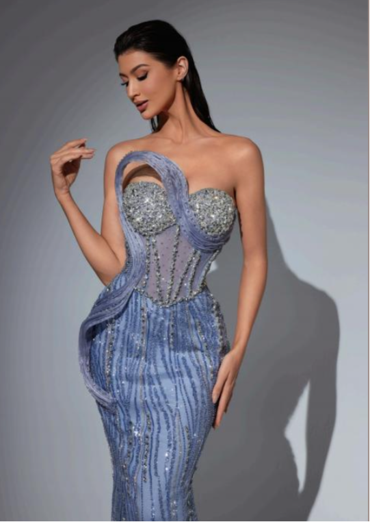 Gold Strapless Stone-Embellished Dress