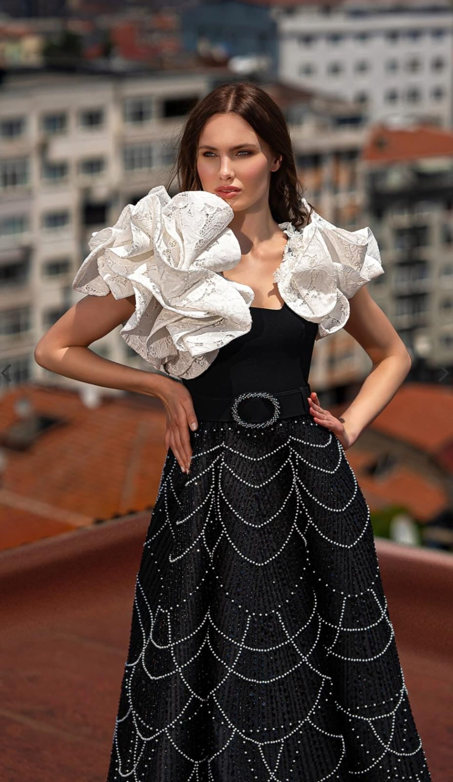 Elegant dress from the Haute Couture collection, exclusive design.