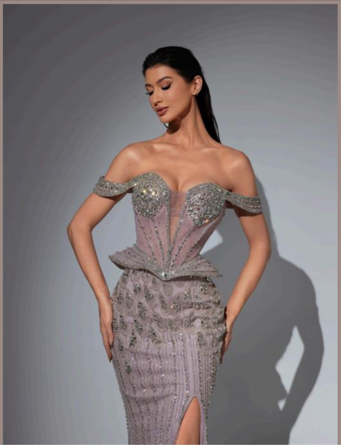 Modern Off-Shoulder Stone-Embellished Dress